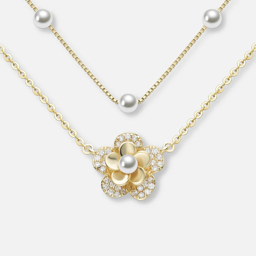 Double Layer Pearl Flower Necklace