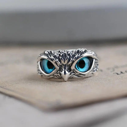1+1 Offer: Owl of good luck adjustable ring in silver and opal