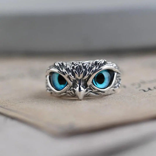 1+1 Offer: Owl of good luck adjustable ring in silver and opal