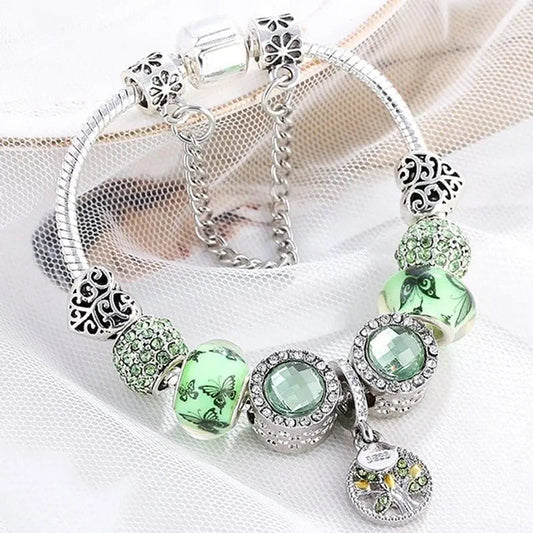 1+1 Offer: Bracelet in silver and green crystal