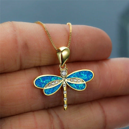 1+1 Offer: Dragonfly Necklace in Gold with Opal