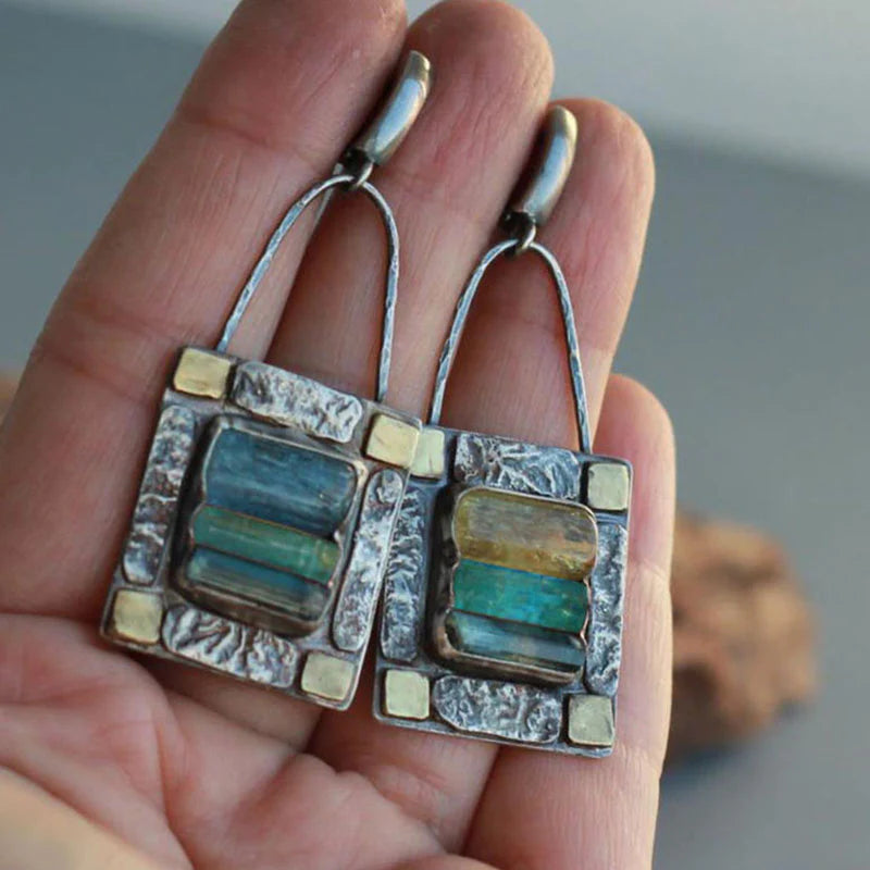 1+1 Offer: Antique" earrings with blue and green crystals