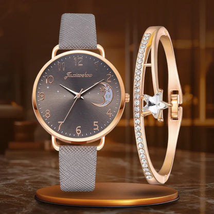 Chloe | Watch And Bracelet Set With Moon-Shaped Dial