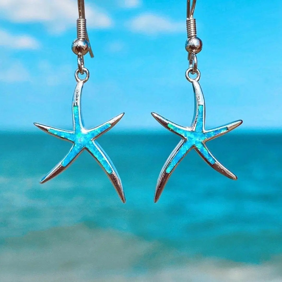 1+1 Offer: Starfish earrings made of opal and silver