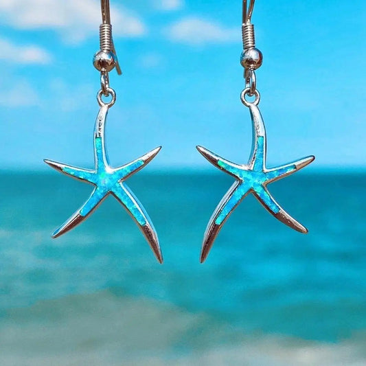 1+1 Offer: Starfish earrings made of opal and silver