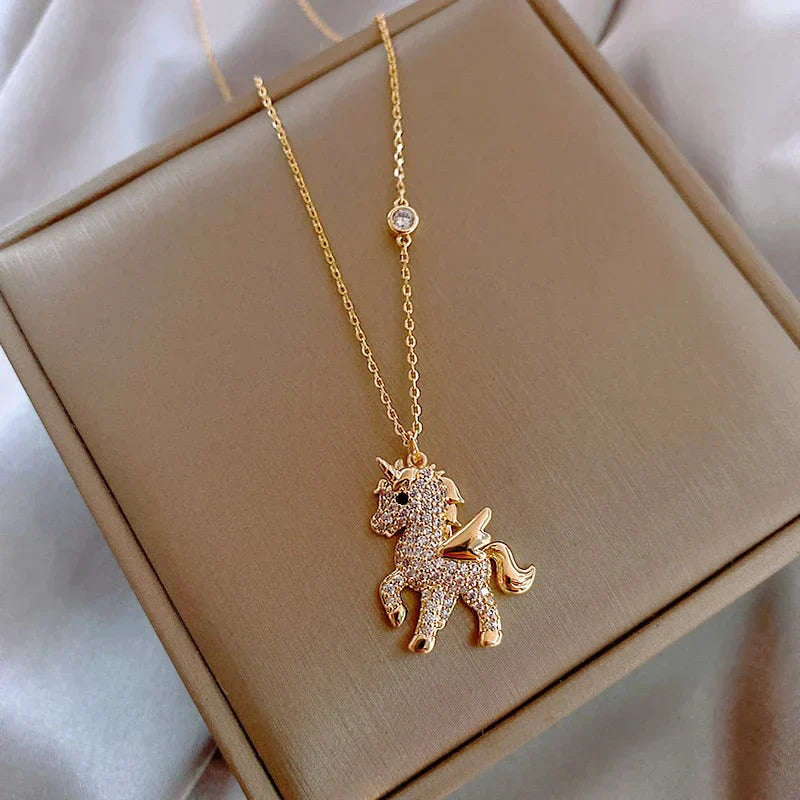 1+1 Offer: Unicorn Zirconium Necklace in Gold