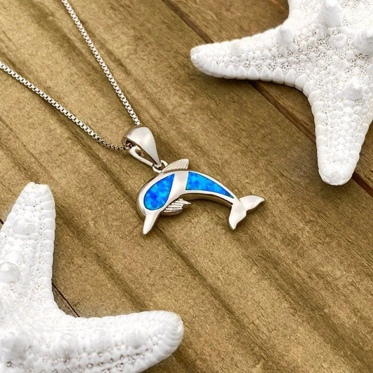 1+1 Offer: Dolphin Necklace made of Opal and Silver