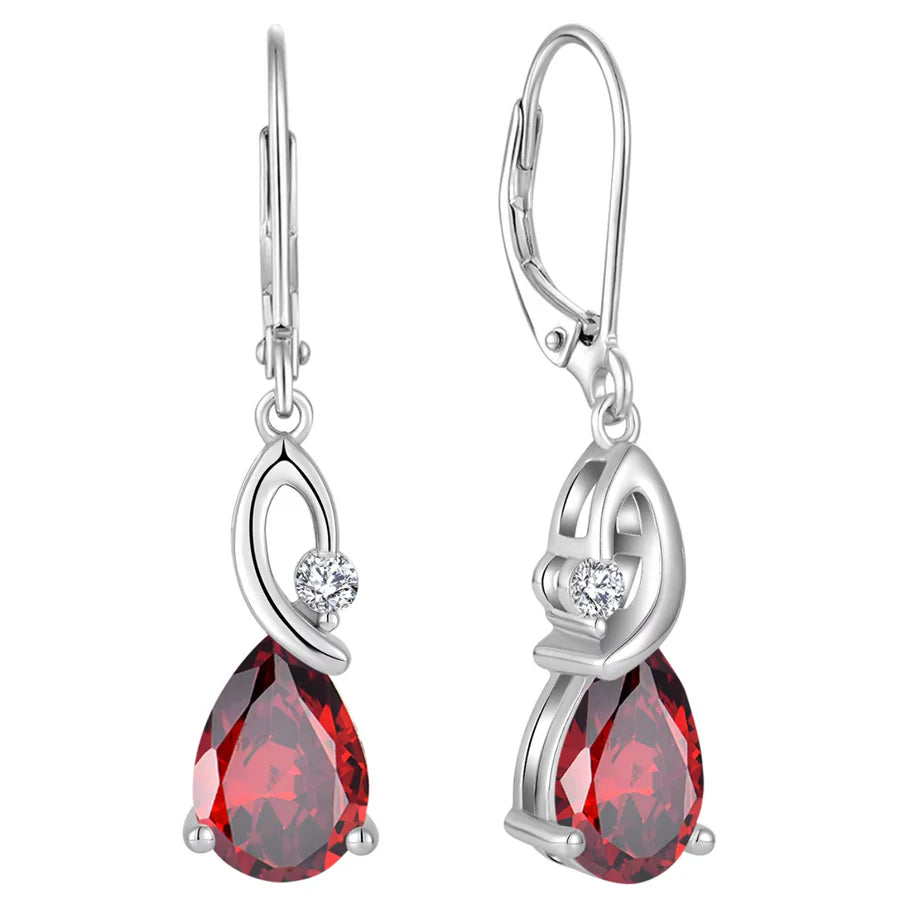 Pear-Cut Zircon & Ruby Water Drop Earrings