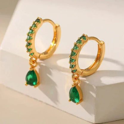 1+1 Offer: Zirconia earrings with emerald in gold