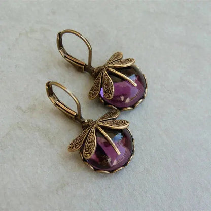 1+1 Offer: Spherical dragonfly earrings in antique gold