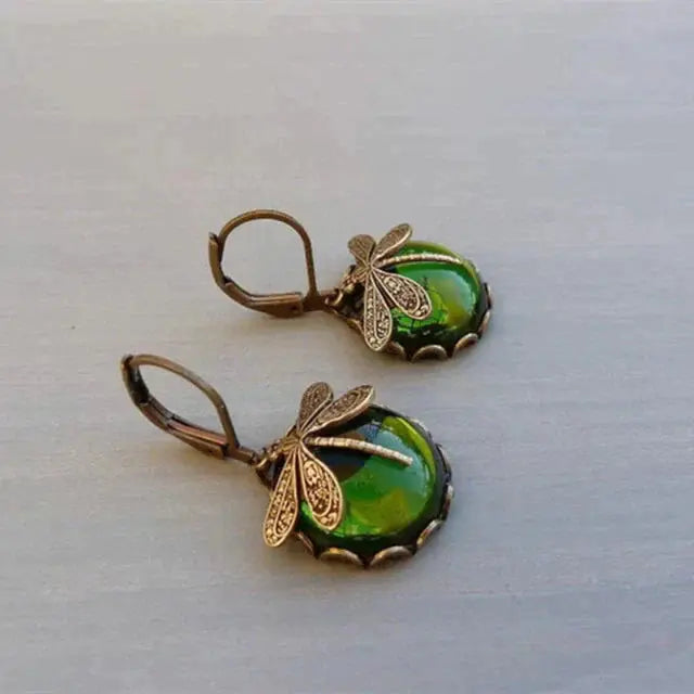 1+1 Offer: Spherical dragonfly earrings in antique gold