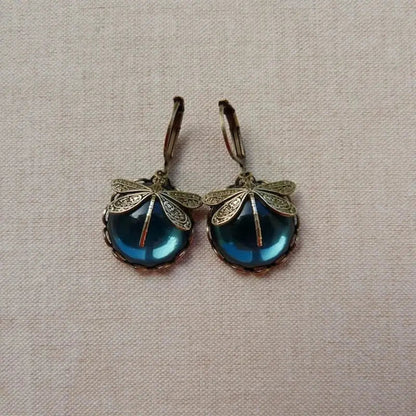 1+1 Offer: Spherical dragonfly earrings in antique gold