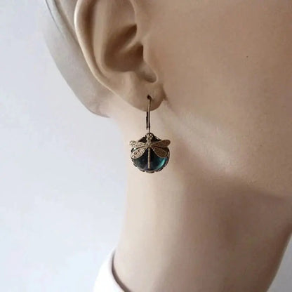 1+1 Offer: Spherical dragonfly earrings in antique gold