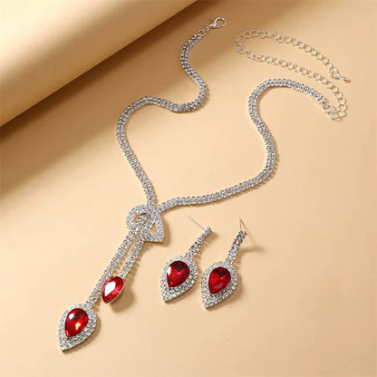 Red Rhinestone Necklace & Earring Set