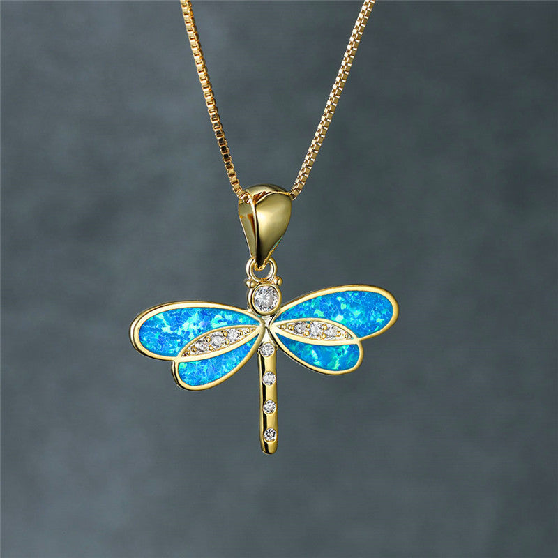 1+1 Offer: Dragonfly Necklace in Gold with Opal