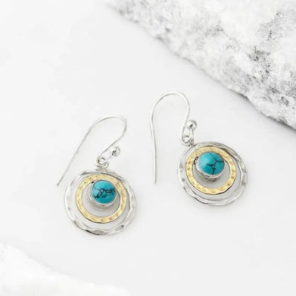 1+1 Offer: Boho Saturn with Turquoise Opal Earrings