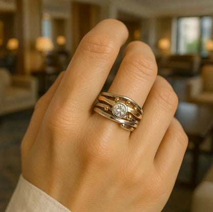 Vintage Gold Ring Encrusted With Zirconium