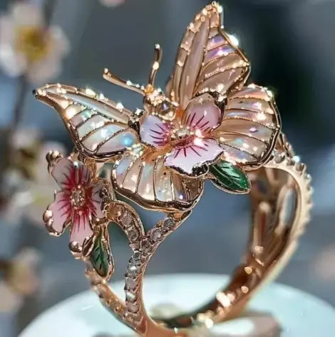 1+1 Offer: Fashion delicate gold color flower butterfly rings for women party accessories gifts custom jewelry