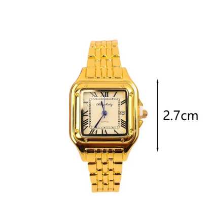 Luxurious Polished Silver Square Wristwatch Roman Dial