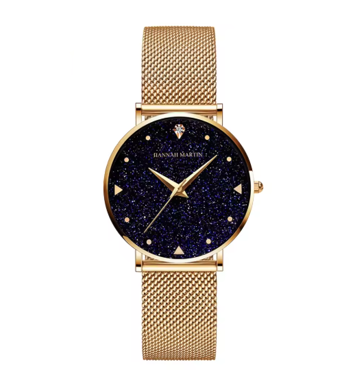 Hannah Martin Rose Gold Mesh Watch With Diamond Detailing