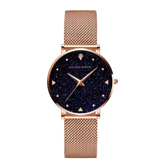 Hannah Martin Rose Gold Mesh Watch With Diamond Detailing