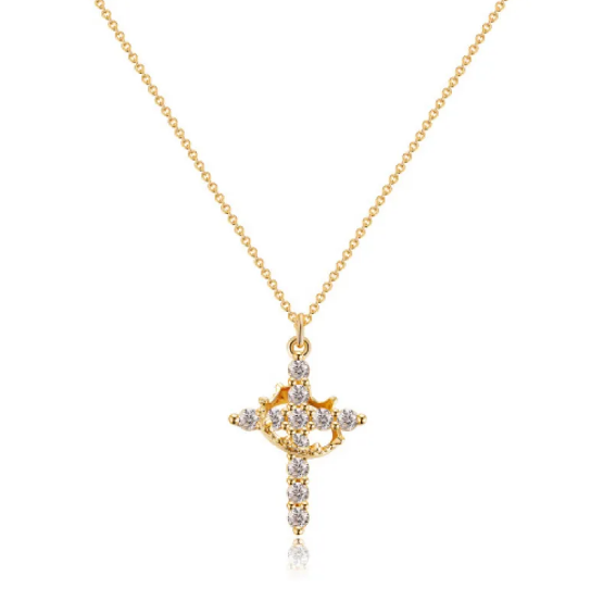 Diamond Cross Crown Necklace
