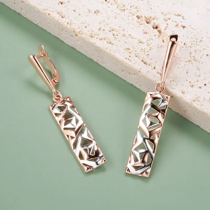 Two-Tone Hollow Carved Tag Earrings