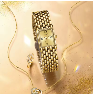 Extravagant Gold Tone Quartz Watch Stainless Steel