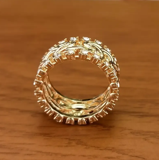 Golden Braided Crystal Band Ring