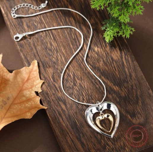 Two-Tone Hollow Love Pendant Necklace