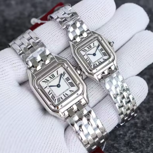 Luxurious Polished Silver Square Wristwatch Roman Dial