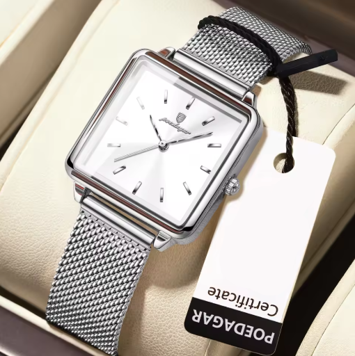 Elegant Square Quartz Timepiece With Mesh Stainless