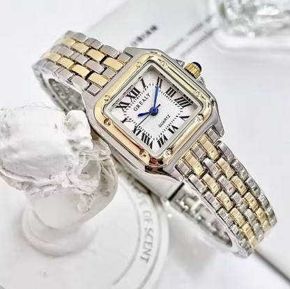 Luxurious Square Dial Leather Strap Quartz Timepiece