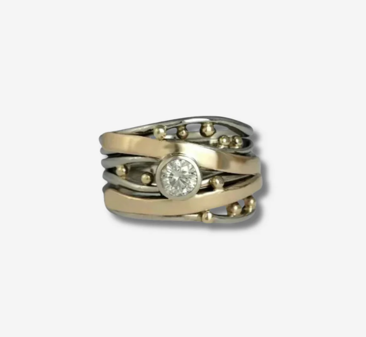 Vintage Gold Ring Encrusted With Zirconium