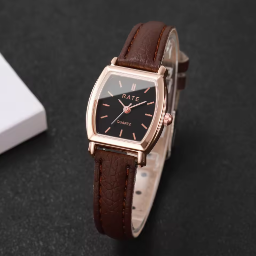 Extravagant Leather Strap Watch With Arabic Numerals