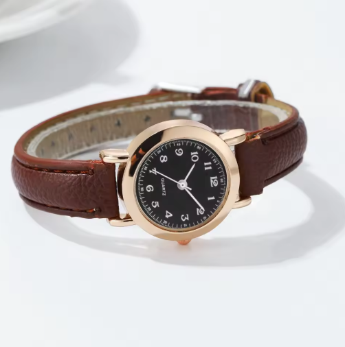 Extravagant Leather Strap Watch With Arabic Numerals