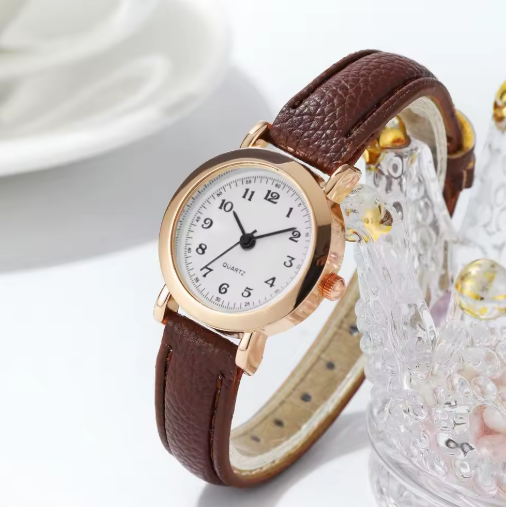 Extravagant Leather Strap Watch With Arabic Numerals