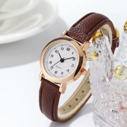 Extravagant Leather Strap Watch With Arabic Numerals