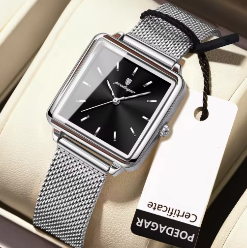 Elegant Square Quartz Timepiece With Mesh Stainless