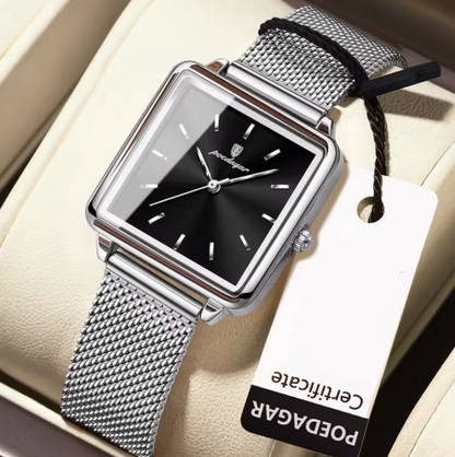 Elegant Square Quartz Timepiece With Mesh Stainless