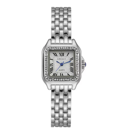 Luxurious Square Dial Leather Strap Quartz Timepiece