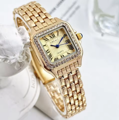 Luxurious Square Dial Leather Strap Quartz Timepiece
