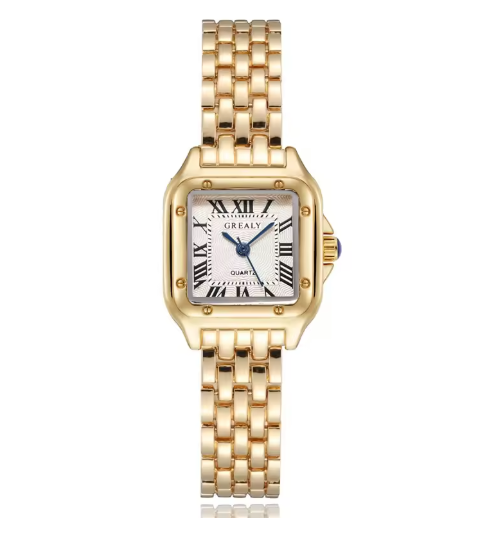 Luxurious Square Dial Leather Strap Quartz Timepiece