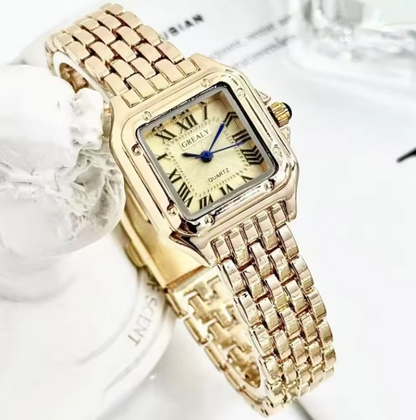 Luxurious Square Dial Leather Strap Quartz Timepiece