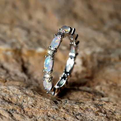 Platinum Heart-Shaped Opal Diamond Ring