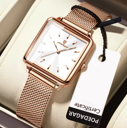 Elegant Square Quartz Timepiece With Mesh Stainless