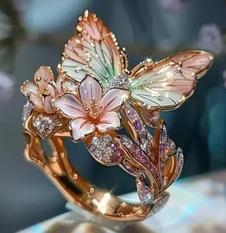 1+1 Offer: Fashion delicate gold color flower butterfly rings for women party accessories gifts custom jewelry