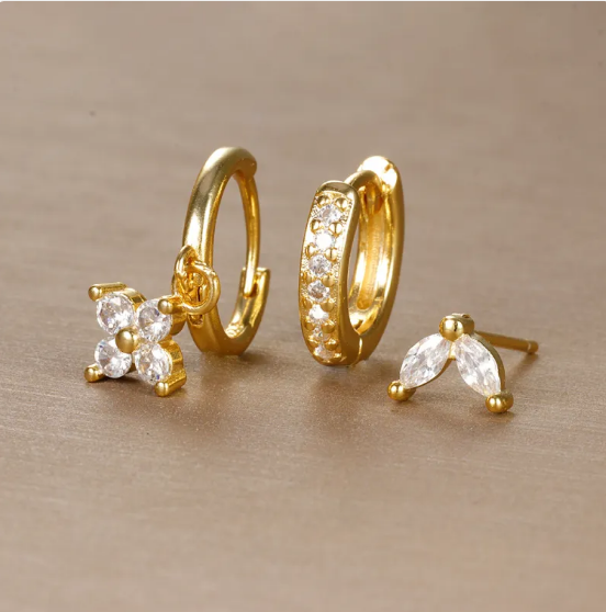 Flower Diamond Stud Earring Set