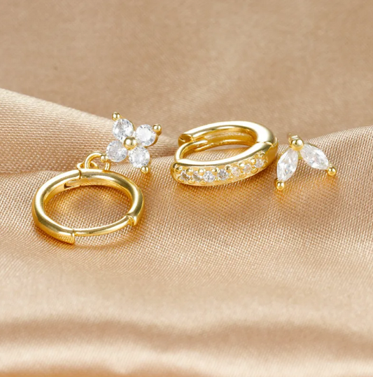 Flower Diamond Stud Earring Set