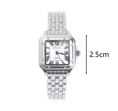 Luxurious Polished Silver Square Wristwatch Roman Dial